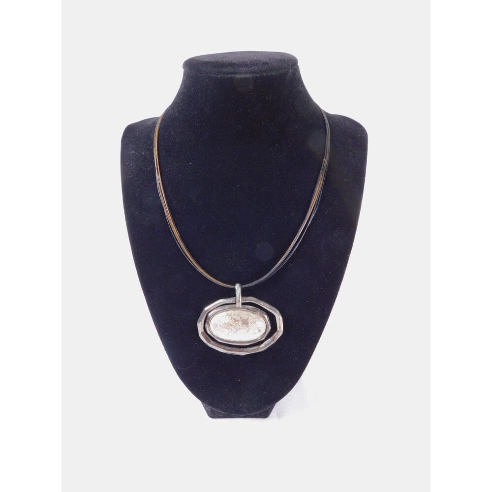 Vintage Sergio Lub Necklace Modernist Mixed Metal Pendant Adjustable Collar Chai